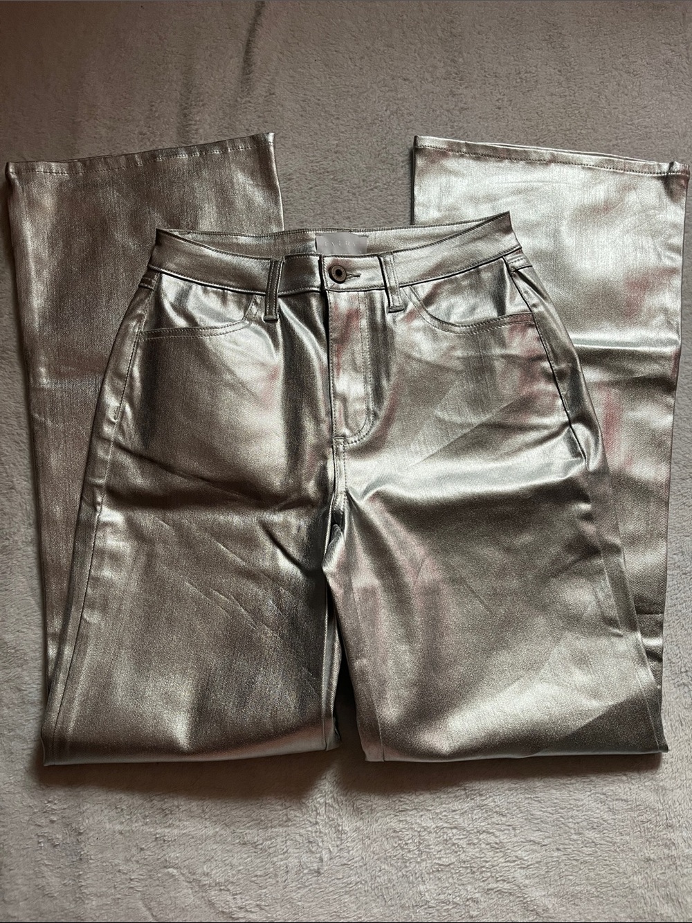 Metallic Silver Wide-Leg Women’s Jeans